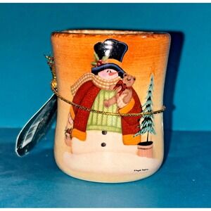 Vintage Crazy Mountain Snowman Candle‎ Holder Angela Anderson Christmas Decor